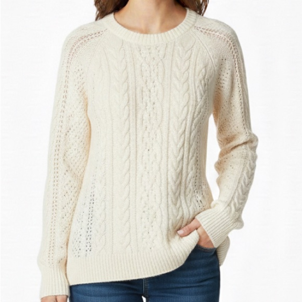 Arizona Jean Co Women’s XS Cable Knit Sweater Cream White Long Sleeve Pullover‎